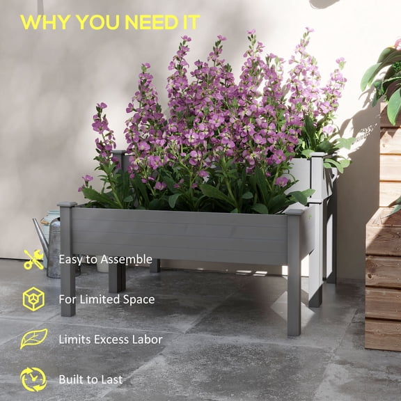 NOBOLEA 2-Tier Elevated Raised Garden Bed, Wooden Planter Box with Legs, Self-Draining Grow Stand for Flowers Vegetables Herbs, Gray