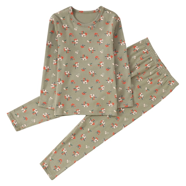 MIASHUI Ensemble de Pyjama pour Filles Ensemble de Détente à Manches Longues Pyjama à Imprimé Floral, Vert Pâle, 11-14 Ans
