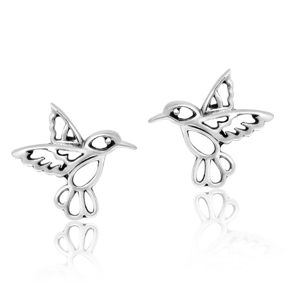 Cute Little Hummingbird in Flight Sterling Silver Post Stud Earrings