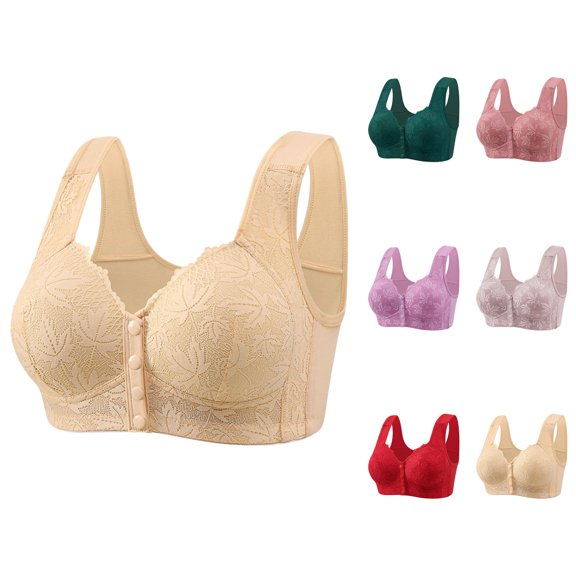 Front Closure Bras for Women Comfortable Breathable Molded Cup Jacquard Side Support Everyday Bra