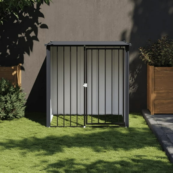 vidaXL Dog House Black Galvanized Steel Large Durable Dog House