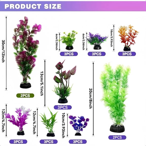 Namzi 25-Piece Aquarium Decor Set Artificial Aquarium Plants Decoration with Mixed Sizes Plastic Grass Decor for Freshwater Tanks Create Lush Underwater Landscapes,A06