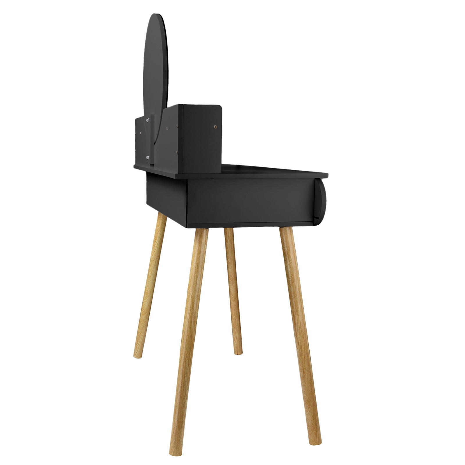 SIMANLI Black Vanity Desk Set with Mirror, Modern Makeup Vanity Dressing Desk with 2 Drawers & 2 Shelves (Without Stool)