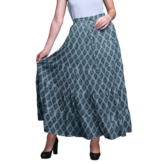 Bimba Printed Skirts For Women Long Length 5 Tier Cotton Skirt Boho Clothing