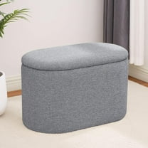 Modern Linen Fabric Storage Ottoman, Upholstered End of Bed Stool with Removable Lid, Oval Ottoman Foot Rest for Bedroom Living Room Entryway Dorm Small Space Storage, Grey