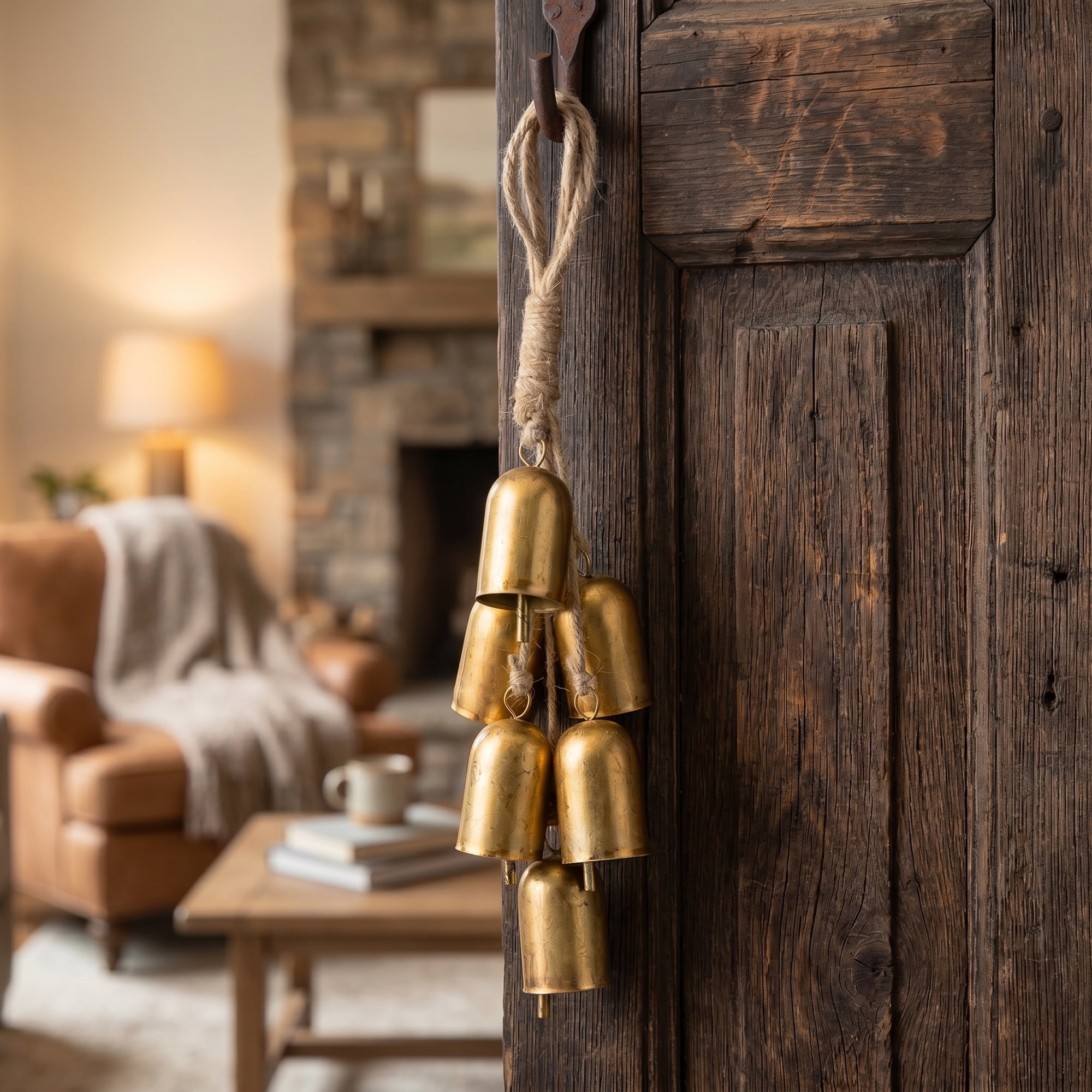 Unique Bargains Hanging Iron Trumpet Cow Bell Bronze Rope Decor 1.3" x 1.3" x 13.8"