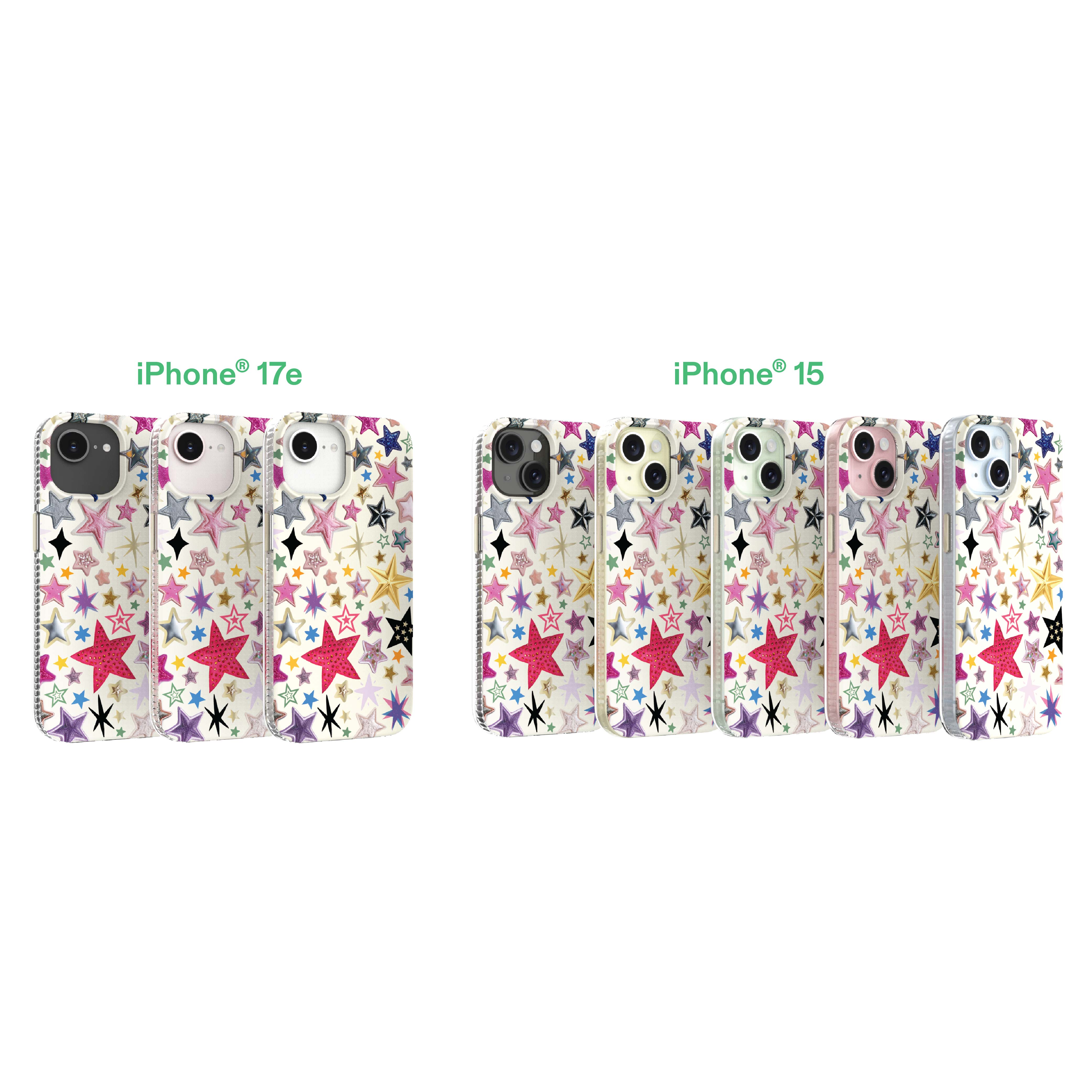 onn Phone Case for iPhone 17e / 16e / 15 / 14 / 13, MagSafe Compatible - Multicolor Stars