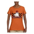 thumbnail image 2 of Wild Bobby Creep It Real Ghost Checker Background Halloween Red and Black Halloween Women Graphic Tee, Orange, Medium, 2 of 6