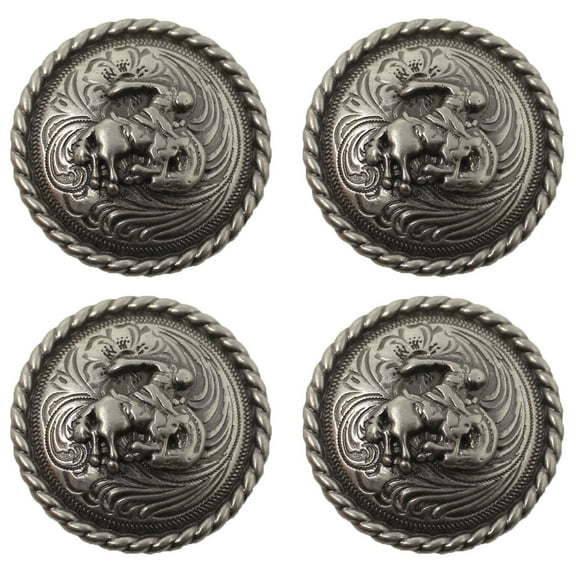 Set of 4 Silver Rodeo Engraved Western 1" Conchos CO211