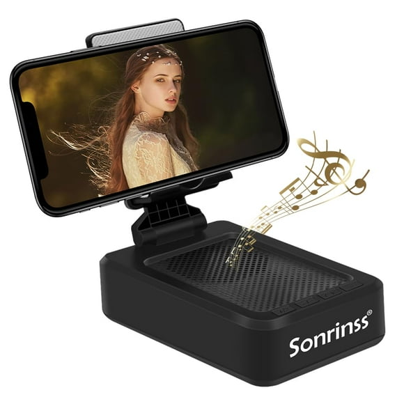 Soporte para teléfono celular con altavoz Bluetooth inalámbrico compatible con cualquier teléfono inteligente, soporte para teléfono con diseño antideslizante con altavoz Bluetooth con sonido envolven