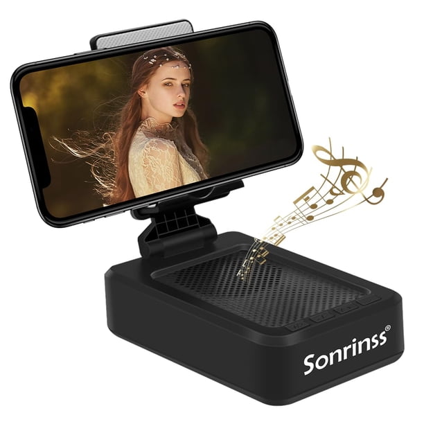 Soporte para teléfono celular con altavoz Bluetooth inalámbrico compatible con cualquier teléfono inteligente, soporte para teléfono con diseño antideslizante con altavoz Bluetooth con sonido envolven