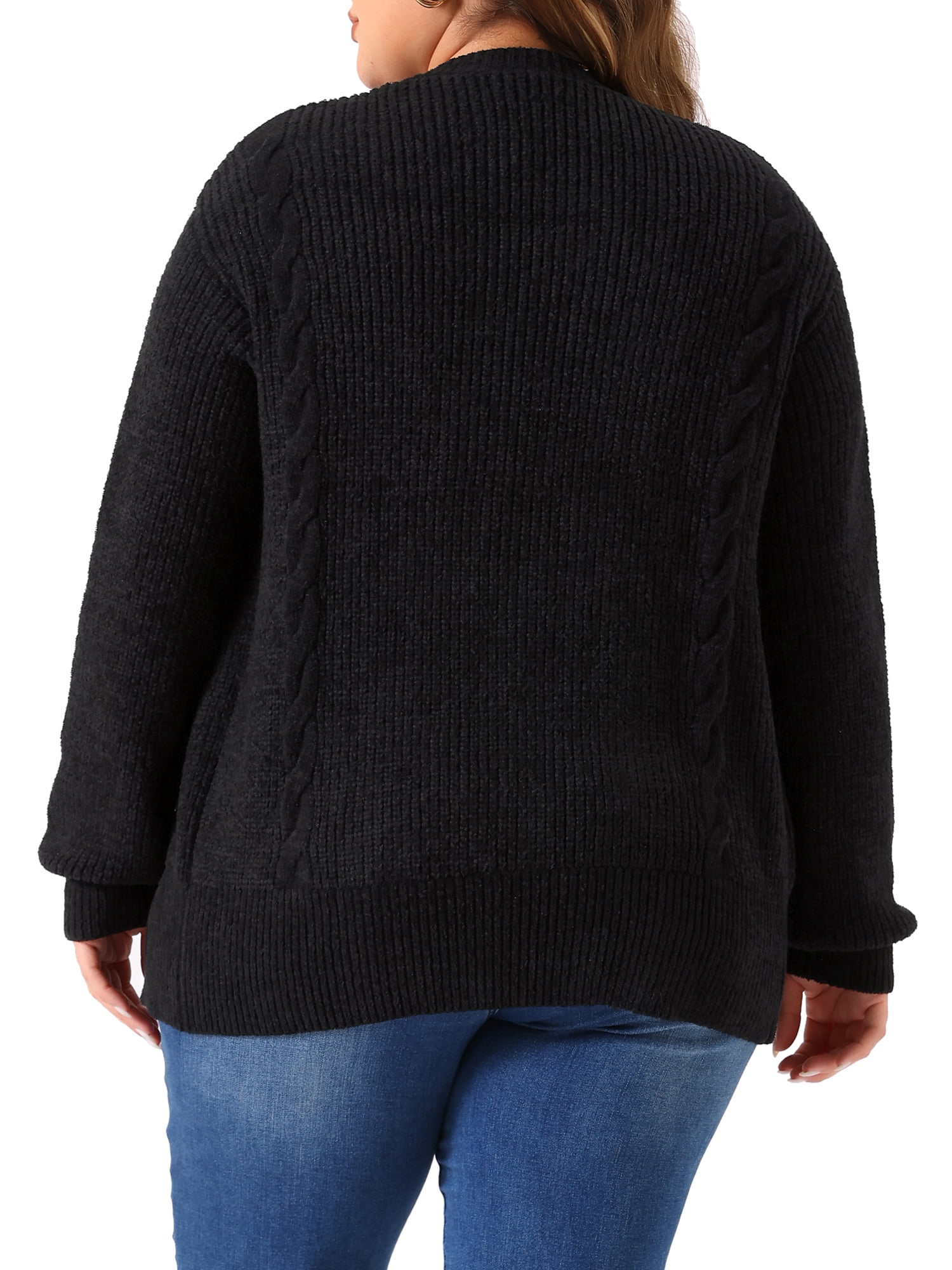 DARING DIVA Women's Plus Long Sleeve Crew Neck Knit Cardigans 1X Black
