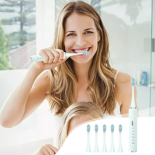 Oefntac Portable Toothbrush Tooth-Brush for Adults with 5 Replacement Head Cleaning Electronic
