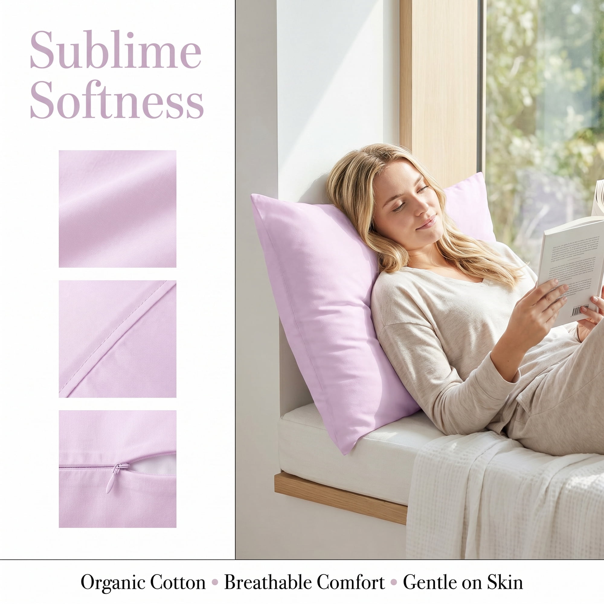 Unique Bargains Soft Waterproof Standard Size Zippered Pillow Protector Light Pink