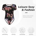 thumbnail image 4 of KLL Women 's Crew Neck Bodysuit Jumpsuits Bouquet Print Short onesies Stretch T Shirts, 4 of 7
