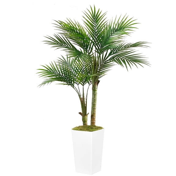 5ft Artificial Pearl Anemone Plant with Square Planter - Realistic Two-Stalk Faux Greenery, 18 Leaves, Indoor/Outdoor Home Decor