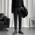 thumbnail image 3 of 9 Pantalones de traje negros recortados para hombre, pantalones de verano para hombre, ajustados, baratos, chinos, finos, informales, formales, elegantes, 2024, 3 of 5