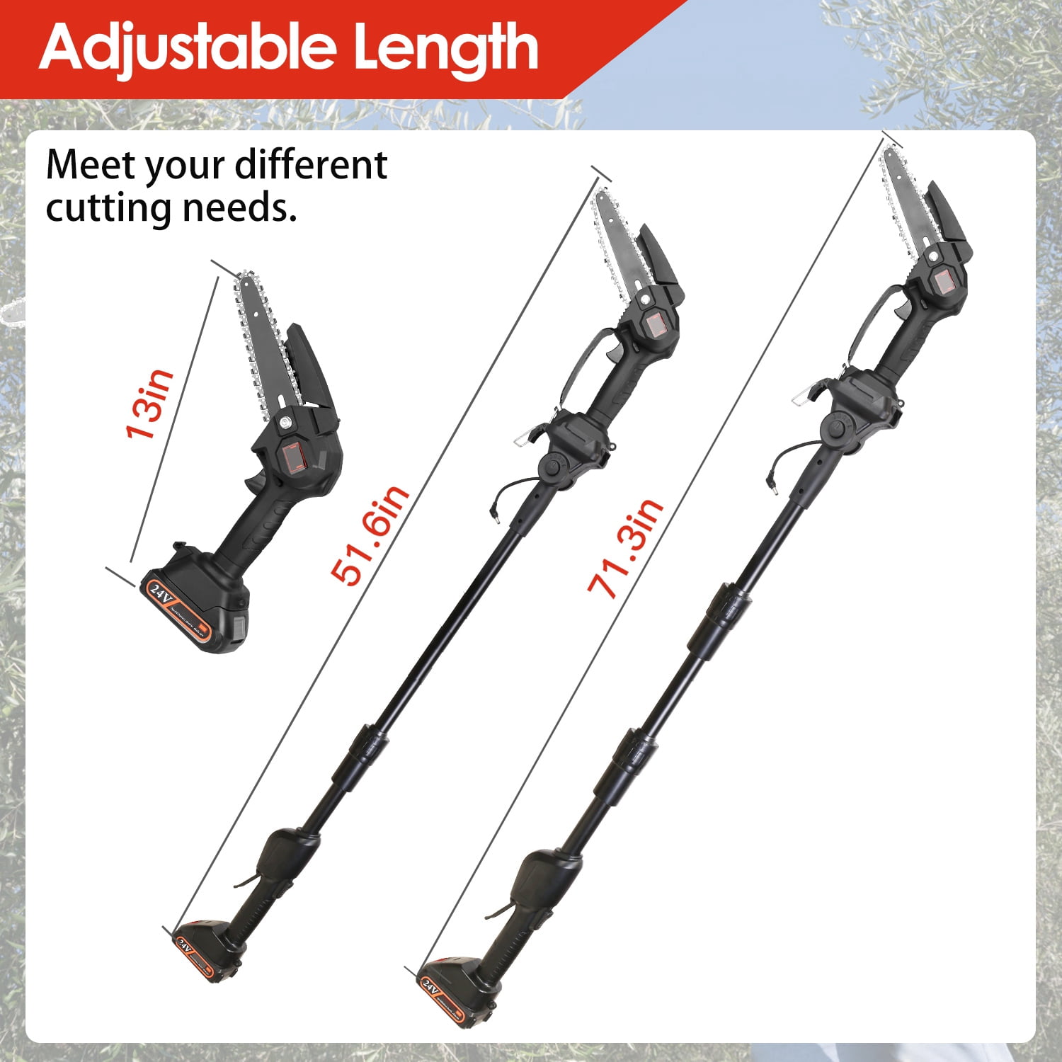 2-in-1 Cordless Pole Saw, Brushless Mini Chainsaw Cordless with Pole, 2 Pack 21500mAh Batteries Powered Pole Saws for Tree Trimming, 13ft Reach Electric Saw for Trees With Pole