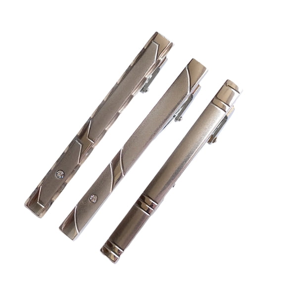 OUNONA 3-Piece Men's Tie Clip Set in Polished Stainless Steel with Elegant Crystal Accents for Business and Formal Attire