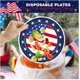 thumbnail image 5 of Juego de vajilla para celebraciones, platos desechables, vasos, servilletas, cubiertos, utensilios, artículos para fiestas con 17,7 cm, platos de 22,8 cm, tazas de 266 ml, para reuniones patrióticas, 5 of 9