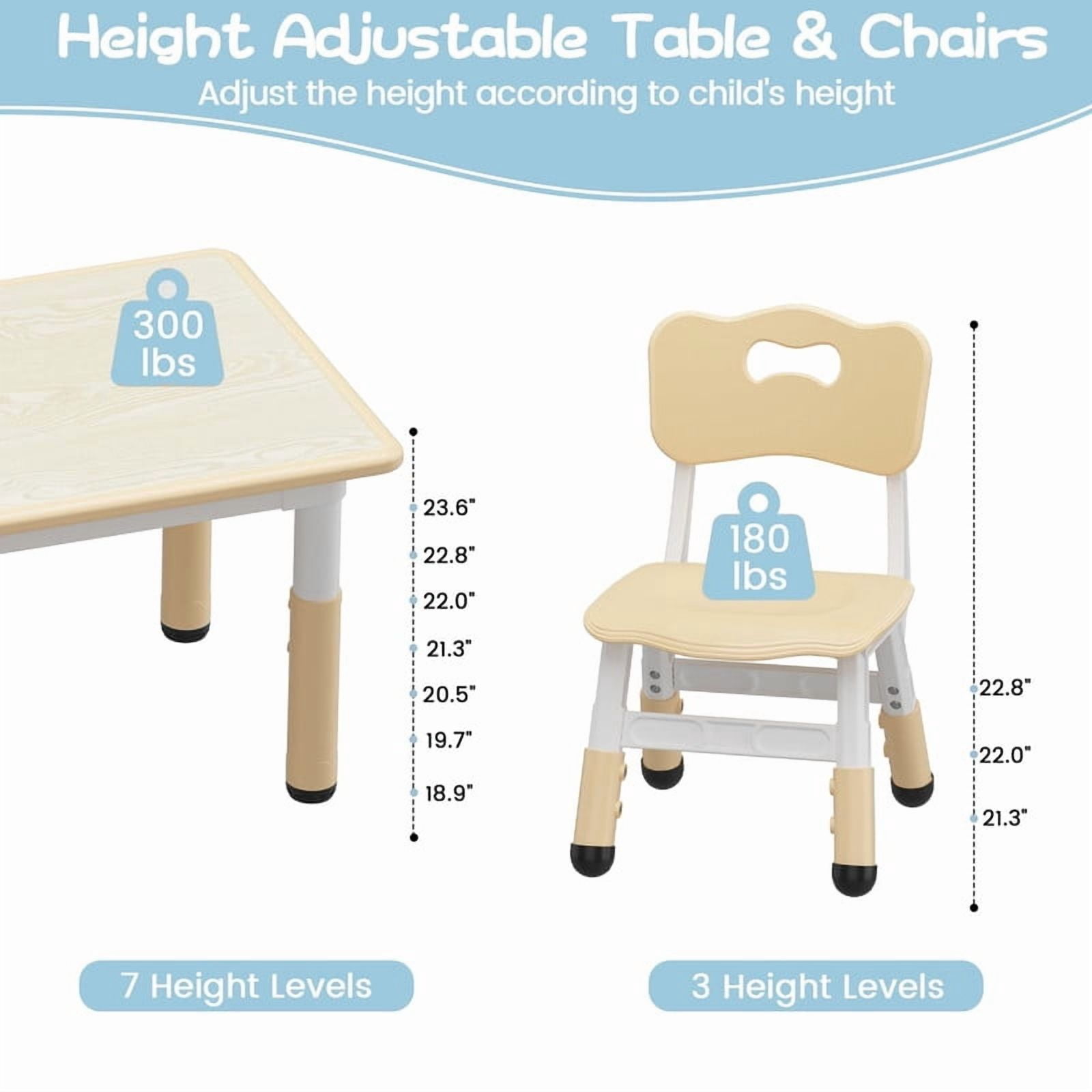 Towallmark 47.2" x 23.6" Kids Table and 6 Chairs Set, Adjustable Height Childrens Table Set for Ages 3-10, Toddler Activity Table with Graffiti Top, Non Slip Legs, 300Lbs Capacity