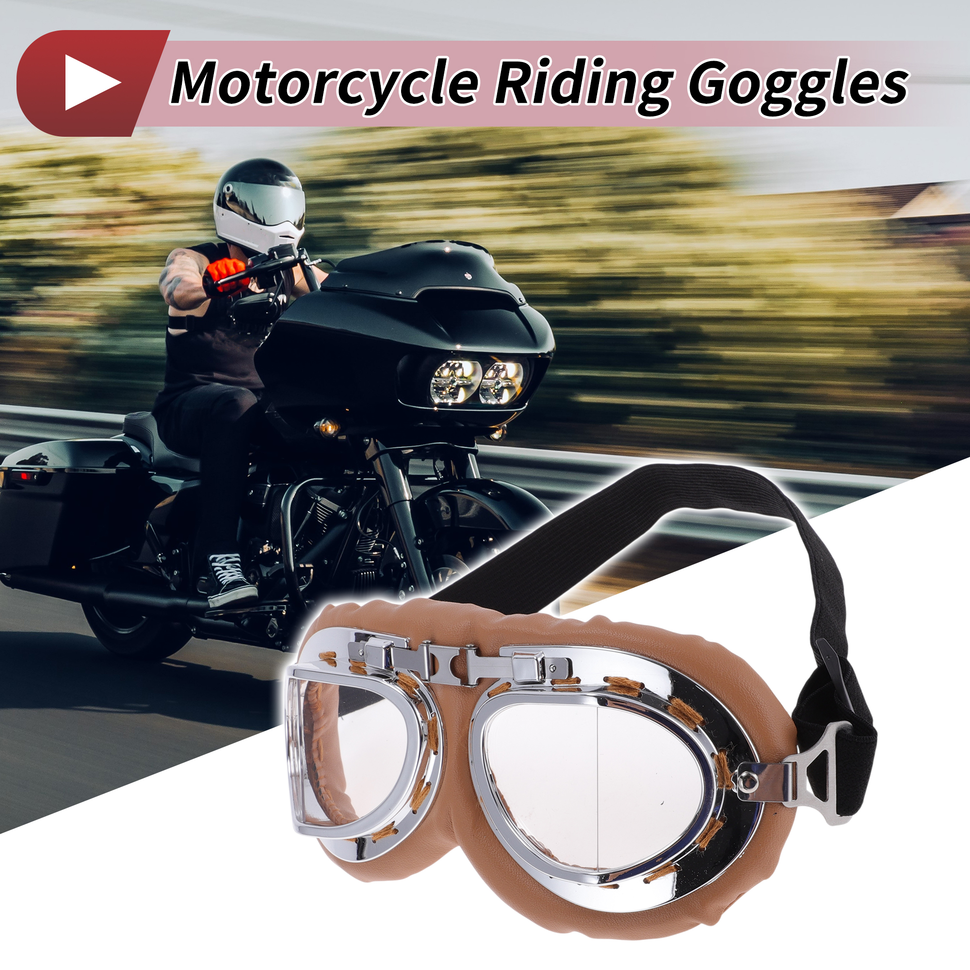 Unique Bargains 1 Set Motorcycle Riding Goggles Foldable PC PU Sponge Outdoor Sports Sunglasses for Motocross Dirt Bike ATV Transparent Lens Brown Frame