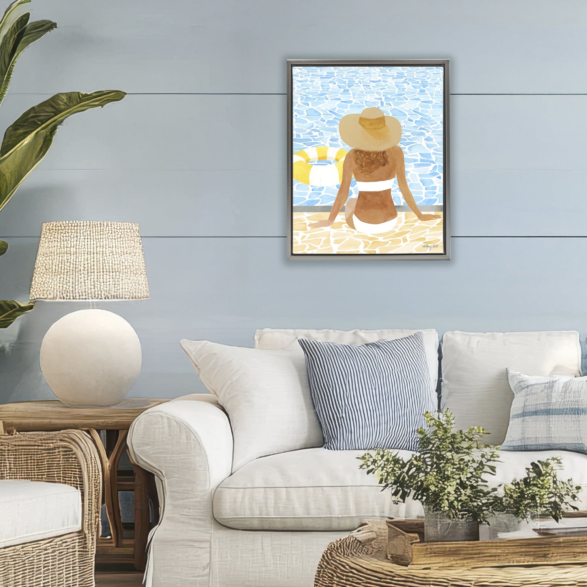 Stupell Industries Summer Poolside Chill Gray Framed Floater Canvas Wall Art, design by Hillary Holt