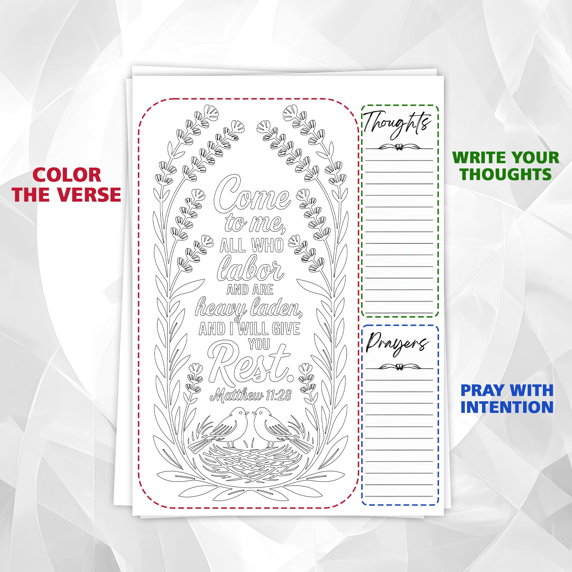 The Gospels Monochrome Coloring Book for Adults, 30 Minimalist Scripture Art Pages with Reflection & Prayer Space, Spiral Bound, A4 or A5 Softcover or Wood Cover