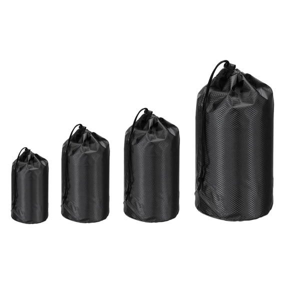 Uxcell Stuff Sacks, Waterproof Outdoor Storage Sack Portable Drawstring Dust Flap Bag for Camping Black 4 Pcs