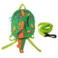thumbnail image 1 of Mochila para niños pequeños con diseño de dinosaurio de dibujos animados, evita pérdidas, gran capacidad, con correa para niños de 2 a 4 años, color verde, 1 of 14