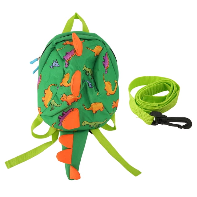Mochila para niños pequeños con diseño de dinosaurio de dibujos animados, evita pérdidas, gran capacidad, con correa para niños de 2 a 4 años, color verde