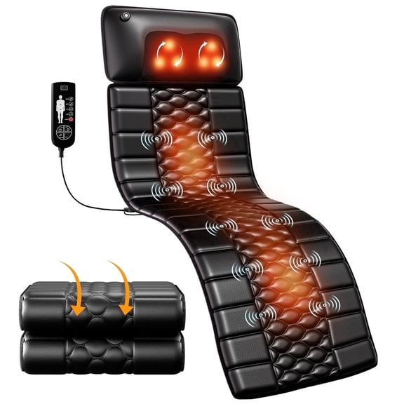 Himouta Massage Mat with Detachable Neck Massager,Vibrating Back Massager Pad with Heating for Home Office Use, Black,Gift