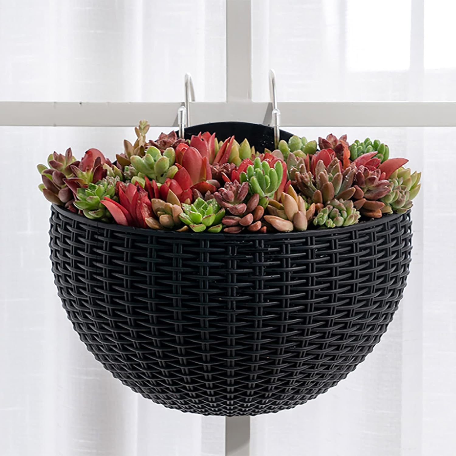 2PCS Wall Railing Hanging Planters with S Hooks, Wall-Mounted Vertical Planter, Half Round Plant Flowerpot for Balcony Railing Shelf Fence