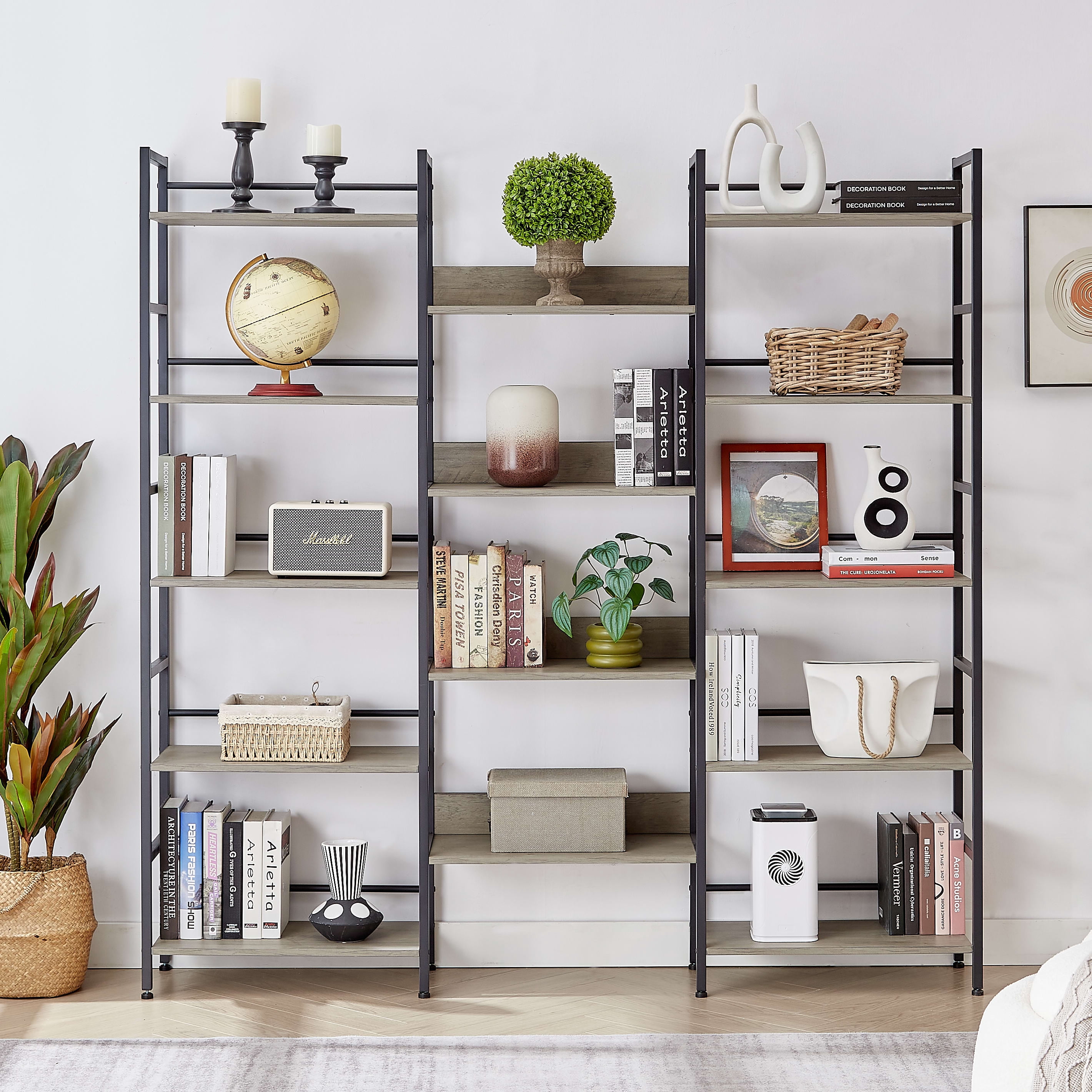 Aukfa 5-Shelf Tall Bookshelf, Modern Large Open Bookcase for Living Room Bedroom, Gray