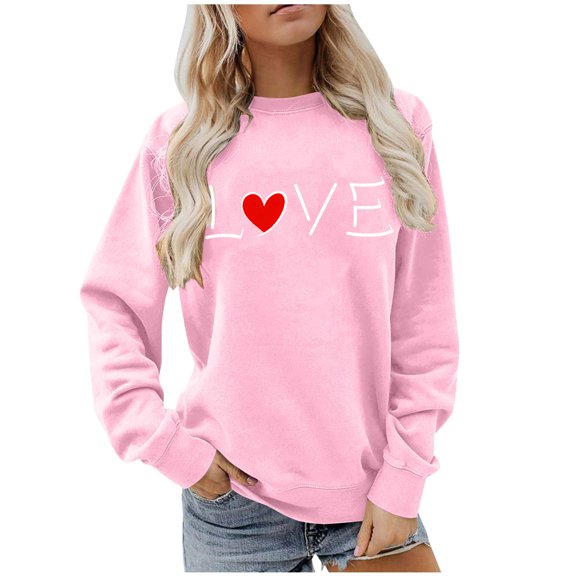 MELDVDIB Womens Sweatshirts Valentines Sweet Heart Printed Fashion Casual Long Sleeve Shirts Oversized Light Weight Crewneck Pullover Tops Outfits