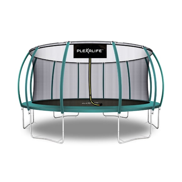 Plexalife Pumpkin-Shaped Outdoor Trampoline Set with Premium Top-Ring Frame Safety Enclosure, 16 FT - Dark Green