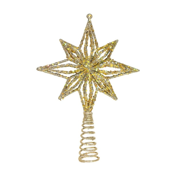 Adorno decorativo para la parte superior del árbol de Navidad con diseño hueco Estrella Dorada