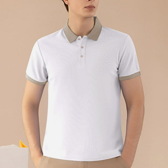 pstuiky camisetas camisas para hombre, Blusa/camiseta informal de verano para hombre, de color liso, con cuello vuelto camisetas de hombre l