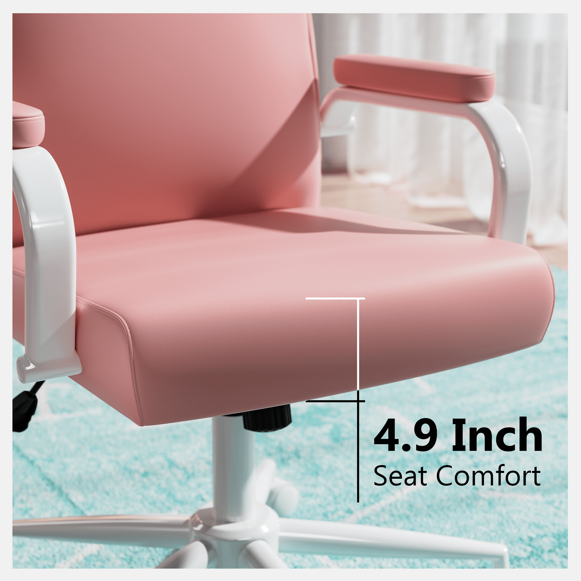 Homezeer Pink Ergonomic High Back Desk Chair with Adjustable Height, Wheels, Leather Office Chair for Girls