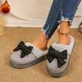 thumbnail image 2 of Suede Platform Slippers for Women Sweet Bowknot Winter Plush Warm Comfy Soft Sole Nonslip Casual Slip on House Shoes Grey Size 8.5, 2 of 7