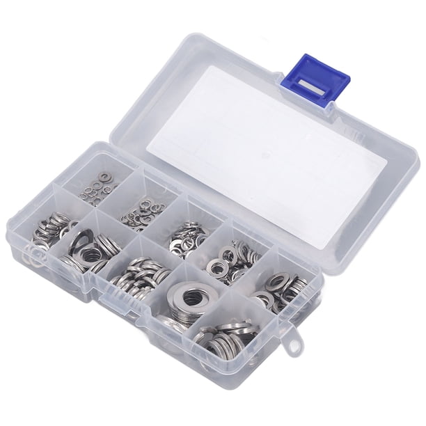 Kit Surtido De Arandelas De Seguridad Planas, Arandelas De Acero Inoxidable Duraderas Que Distribuyen Uniformemente El Peso M2.5 M3 M4 M5 M6 M8 M10 Con Caja De Plástico Para El