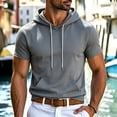 thumbnail image 2 of Mens Short Sleeve Drawstring Hoodie Cotton Moisture Wicking Hooded T-shirts Sweatshirts Lightweight Solid Tops with Kangaroo Pocket Size 2XL Gray, 2 of 5