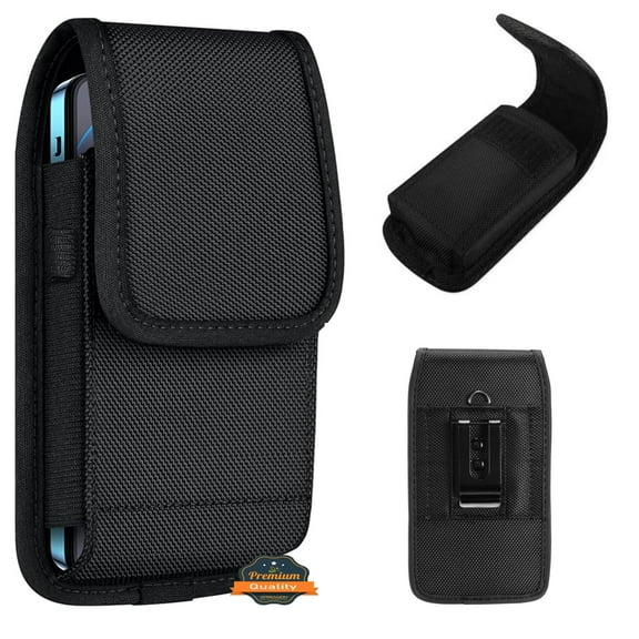 For Galaxy S23 Ultra Pouch Holster Cell Phone Case Universal Vertical Nylon with Clip /Loops Belt Holder Rugged Waist Carrying Cover - Black