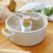 NEOFLAM FIKA Stock Pot for Stovetops and Induction | Wood Handle and Glass Lid | Made in Korea (9.5" / 4.0qt)