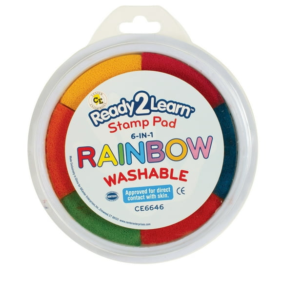 READY 2 LEARN Jumbo 6-in-1 Circular Washable Stamp Pad - Rainbow - 6 Colors - 5.75" dia.