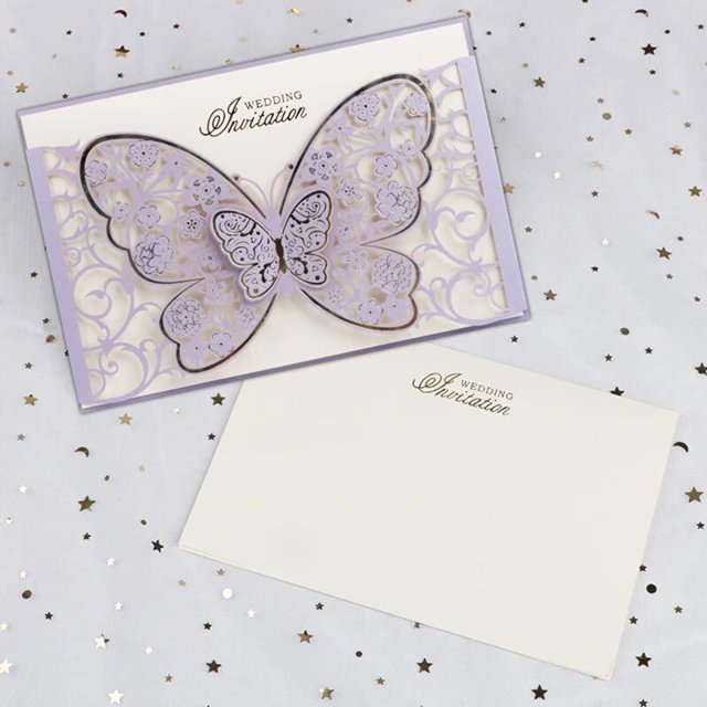 Tarjeta de invitación de boda cortada con láser de mariposa, recuerdo de fiesta personalizado, aniversario de compromiso, decoración de boda, 1 pieza