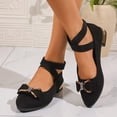 thumbnail image 2 of Rokment Sparkly Rhinestones Bow Dress Shoes Women Fall Elegant Casual Suede Pointed Toe Chunky Low Heel Elastic Strappy Ballet Flat for Bride Dressy Black Size 6, 2 of 5