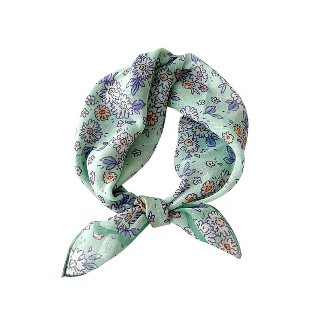 Bufandas de algodón y lino para mujer, bufanda pequeña de seda, bufanda con motivos literarios y temperamento, flores y pétalos, pañuelo decorativo para el cabello para mujer.