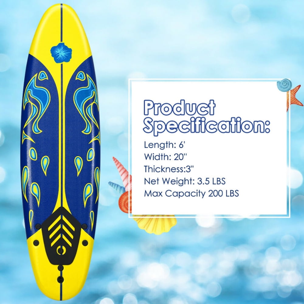 Barara King Surfboard,Stand Up Paddle Board, 6 Feet Surfboard with 3 Detachable Fins-Yellow