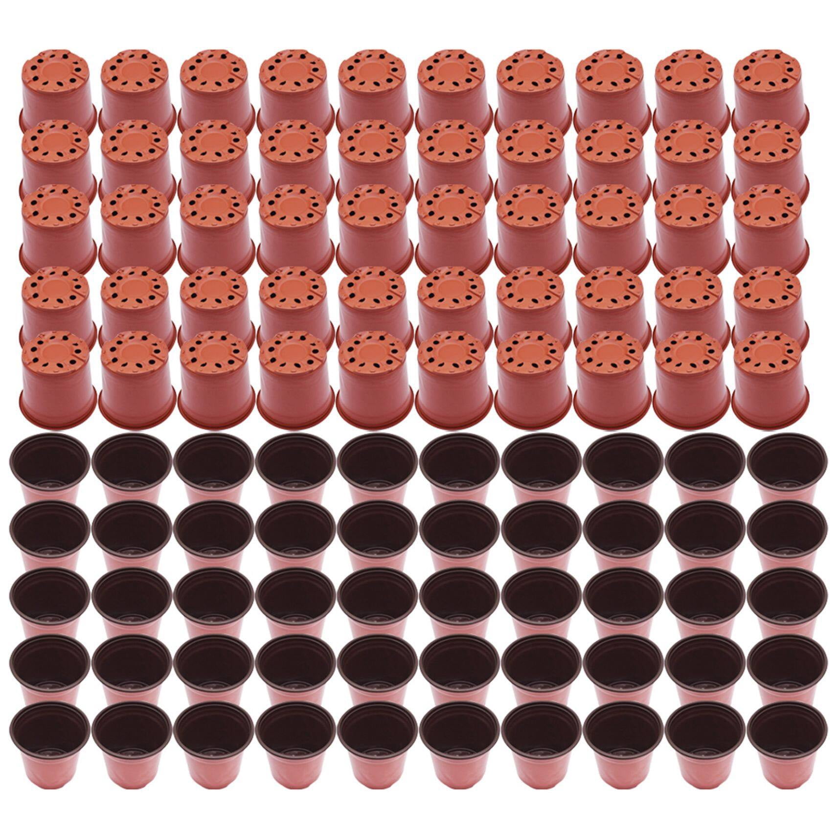 100Pcs Nursery Seedlings Pots, Plastic Planting Flowerpots Gardening Pot Cups Seed Starting Flower Containers for Succulents, Brick Red